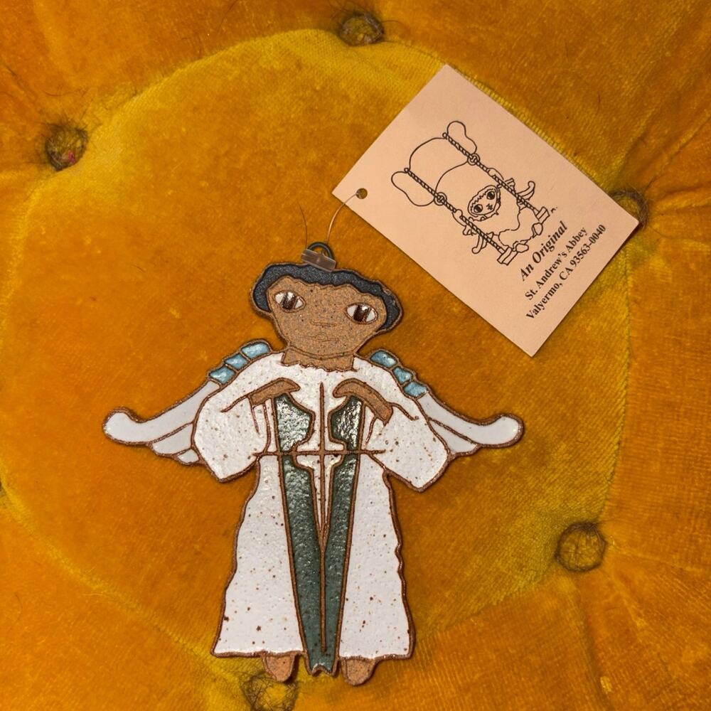 Beautiful handmade ceramic angel plaque from St. Andrew’s Abbey Ceramics CA